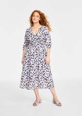 On 34th Women's Cotton Surplice-Neck 3/4-Sleeve Midi Dress, Created for Macy's - Bright Pine