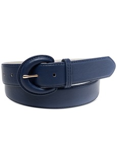 On 34th Women's Covered-Buckle Faux-Leather Belt, Created for Macy's - Navy