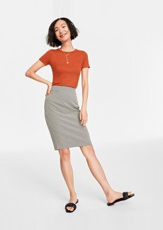 On 34th Women's Double-Weave Pencil Skirt, Created for Macy's - Deep Black/alabaster Combo
