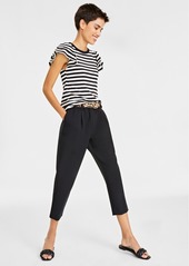 On 34th Women's Double-Weave Pull-On Ankle Pants, Created for Macy's - Deep Black