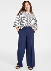On 34th Women's Double-Weave Wide-Leg Pants, Regular and Short Length, Created for Macy's - Intrepid Blue