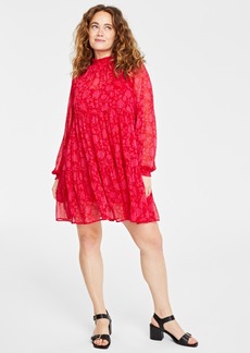 On 34th Women's Floral-Print Tiered Trapeze Dress, Created for Macy's - Red Combo