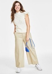 On 34th Womens Flutter Sleeve Cable Knit Sweater Wide Leg Chino Pants Created For Macys