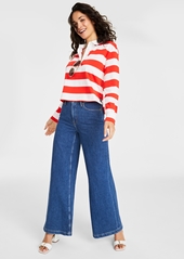 On 34th Women's High Rise Wide-Leg Jeans, Regular and Short, Created for Macy's - Dark Wash