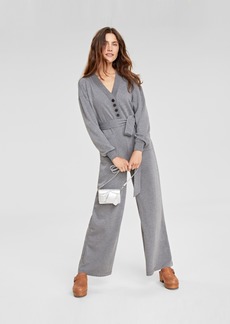 On 34th Women's Knit Wide-Leg Jumpsuit, Created for Macy's - Med Grey Heather