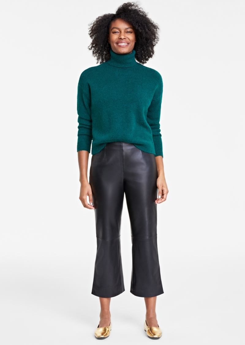 On 34th Women's Leather Kick-Flare Pants, Created for Macy's - Deep Black