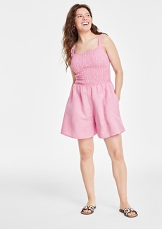 On 34th Women's Linen Smocked Sleeveless Romper, Created for Macy's - Pink Lilac