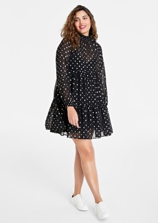 On 34th Women's Metallic Clip-Dot Tiered Trapeze Dress, Created for Macy's - Black Combo