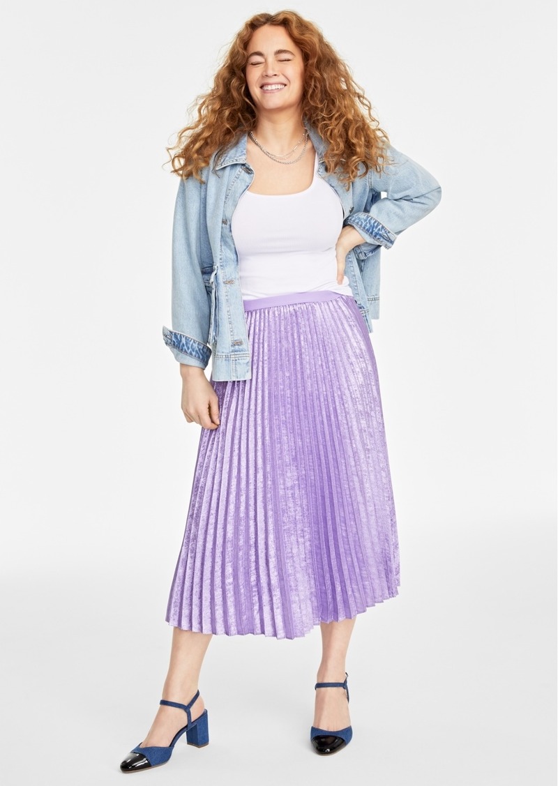 On 34th Women's Metallic Pleated Midi Skirt, Created for Macy's - Lilac Cmb