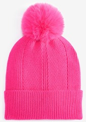 On 34th Women's Multi-Stitch Faux-Fur Pom Pom Beanie, Created for Macy's - Red