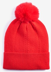 On 34th Women's Multi-Stitch Faux-Fur Pom Pom Beanie, Created for Macy's - Red