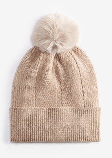 On 34th Women's Multi-Stitch Faux-Fur Pom Pom Beanie, Created for Macy's - Beige