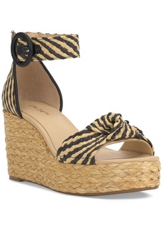 On 34th Women's Nihari Knot Wedge Sandals, Created for Macy's - Black/Natural Raffia