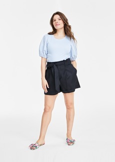 On 34th Women's Paperbag-Waist Belted Shorts, Created for Macy's - Deep Black