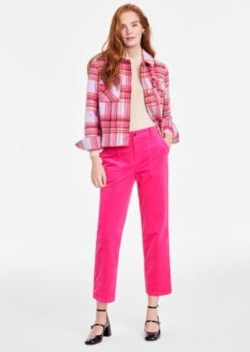 On 34th Womens Plaid Jacket Ribbed Mock Neck Long Sleeve Top High Rise Jeans Created For Macys