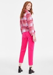 On 34th Womens Plaid Jacket Ribbed Mock Neck Long Sleeve Top High Rise Jeans Created For Macys