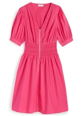 On 34th Women's Printed Cotton Zip-Front Puff-Sleeve Dress, Created for Macy's - Jazzy Pink