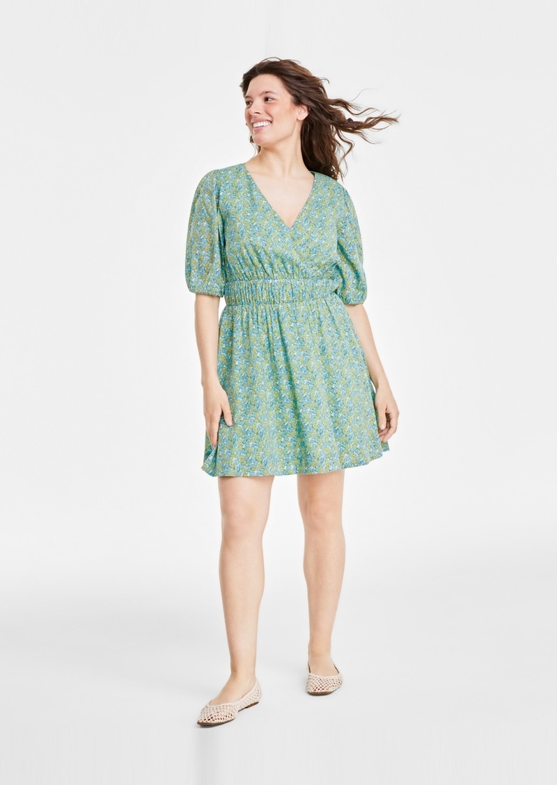 On 34th Women's Printed Elbow-Sleeve Mini Dress, Created for Macy's - Creme Mint Combo