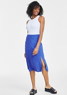 On 34th Women's Printed Midi Slip Skirt, Created for Macy's - Cobalt Glaze