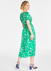 On 34th Women's Printed V-Neck Short-Sleeve Midi Dress, Created for Macy's - Brght Green Combo