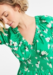 On 34th Women's Printed V-Neck Short-Sleeve Midi Dress, Created for Macy's - Brght Green Combo