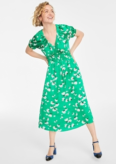 On 34th Women's Printed V-Neck Short-Sleeve Midi Dress, Created for Macy's - Brght Green Combo
