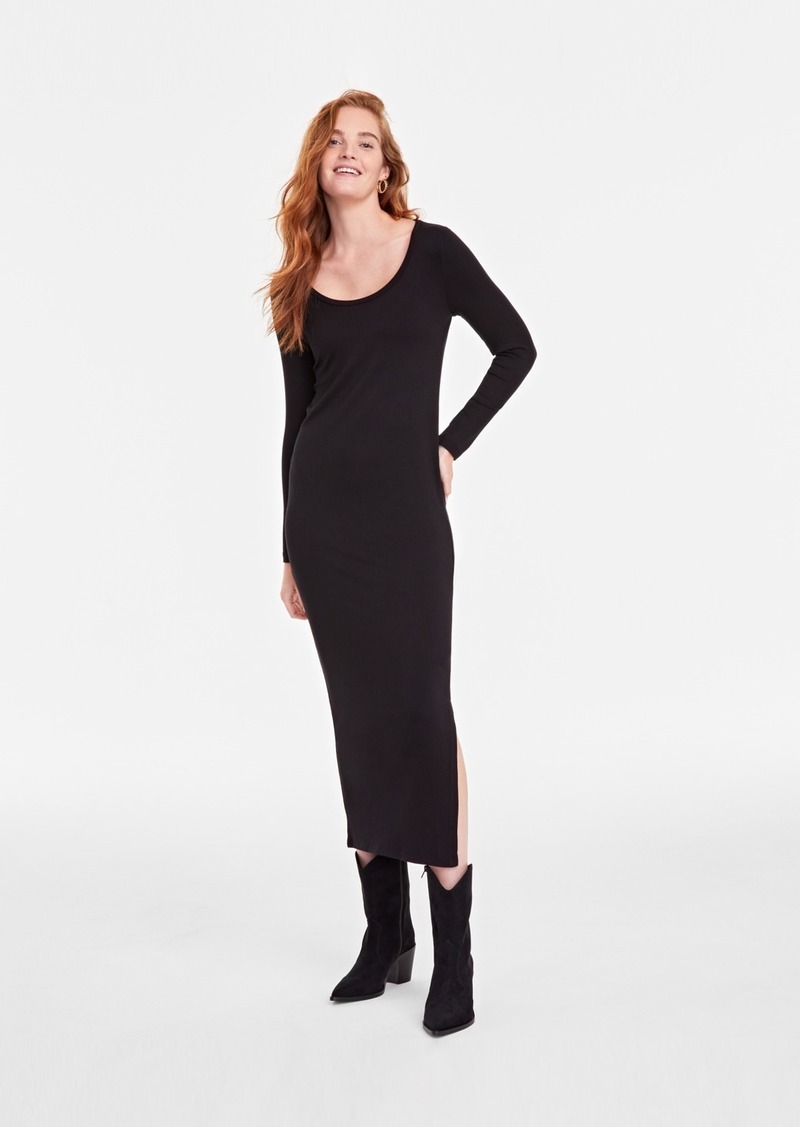 On 34th Women's Scoop-Neck Rib-Knit Ankle Maxi Dress, Created for Macy's - Deep Black