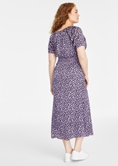 On 34th Women's Short-Sleeve Smock-Waist Midi Dress, Created for Macy's - Calla Lilac Combo