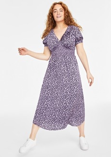 On 34th Women's Short-Sleeve Smock-Waist Midi Dress, Created for Macy's - Calla Lilac Combo