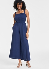 On 34th Women's Smocked Square-Neck Jumpsuit, Created for Macy's - Intrepid Blue