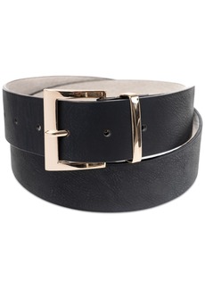 On 34th Women's Square-Buckle Faux-Leather Belt, Created for Macy's - Black
