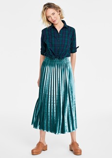 On 34th Women's Velvet Pleated Midi Skirt, Created for Macy's - Dark Forest