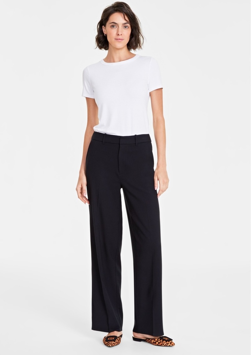 On 34th Women's High Rise Wide-Leg Trousers, Created for Macy's - Deep Black