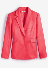 Trendy Plus Size Solid Linen Single-Breasted Woven Blazer, Created for Macy's - Peony Coral