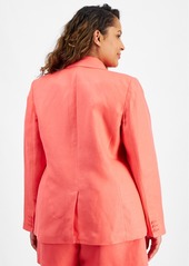 Trendy Plus Size Solid Linen Single-Breasted Woven Blazer, Created for Macy's - Peony Coral