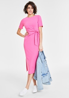 On 34th Women's Crewneck Wrap Tie Dress, Created for Macy's - Azalea Pink