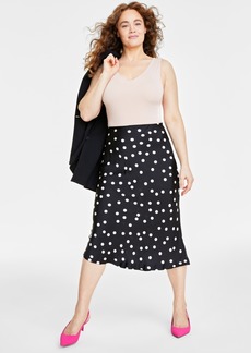 On Women's Dot-Print Midi Slip Skirt, Created for Macy's - Deep Black Combo