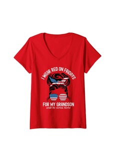 Womens I Wear  On Fridays To Support Deployed Grandson Military V-Neck T-Shirt