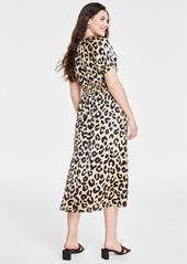 On Women's Leopard-Print V-Neck Midi Dress, Created for Macy's - Safari Combo