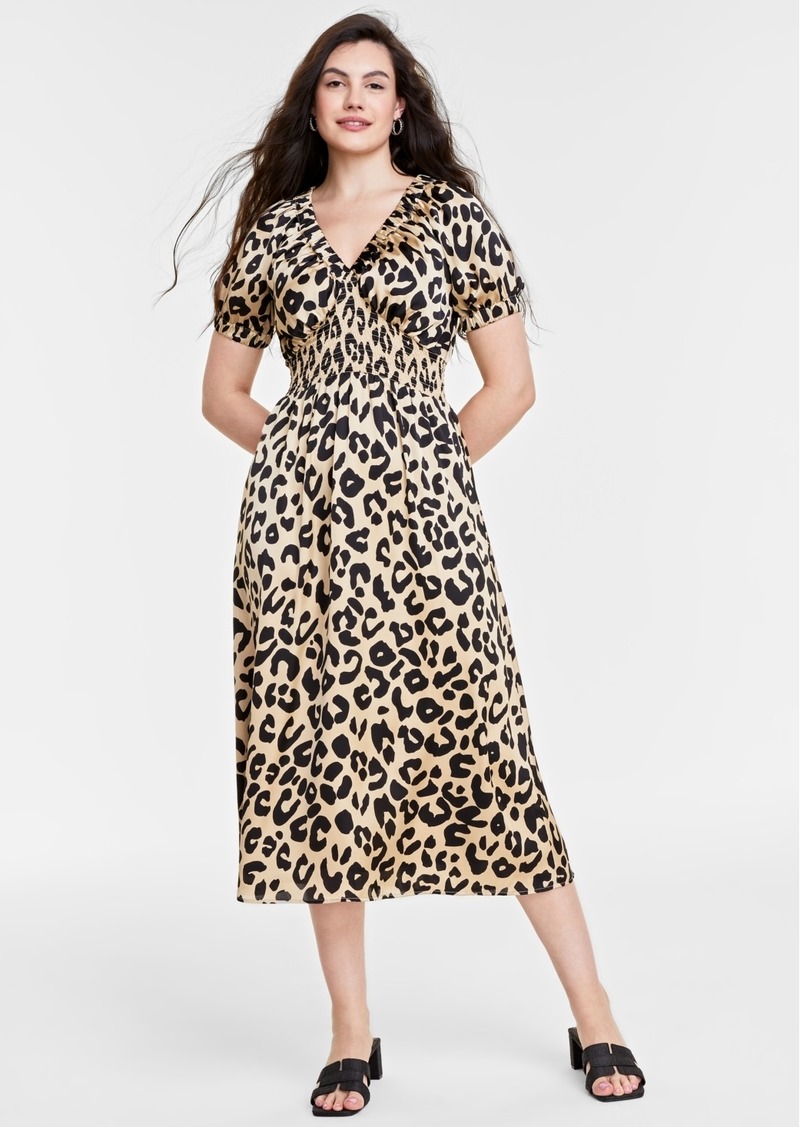 On Women's Leopard-Print V-Neck Midi Dress, Created for Macy's - Safari Combo