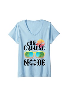 Womens On Cruise Mode Family Cruising Essentials Vacation Squad V-Neck T-Shirt