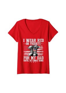 Womens On Friday I Wear  T Shirt For My Dad Combat Boots Veteran V-Neck T-Shirt