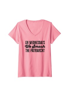Womens on Wednesdays We Smash the Patriarchy Feminist V-Neck T-Shirt