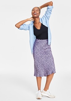 On Women's Petal-Print Midi Slip Skirt, Created for Macy's - Calla Lilac Combo