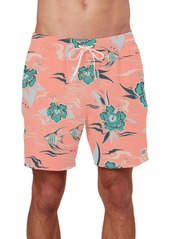 O'Neill Printed Drawstring Waist Swim Trunks in Light Coral at Nordstrom