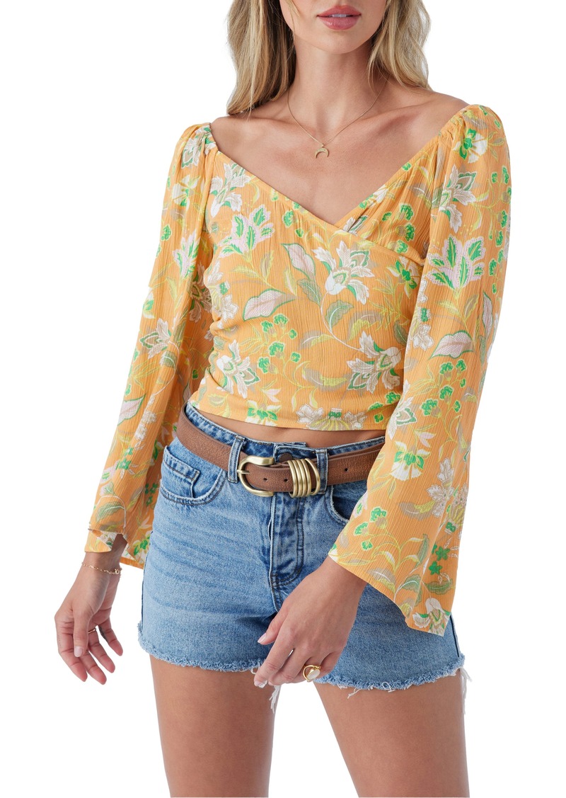 O'Neill Angeline Floral Surplice Neck Top in Tangerine at Nordstrom Rack