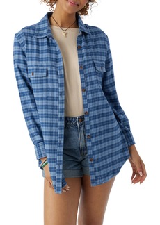 O'Neill Brooks Oversize Plaid Cotton Flannel Button-Up Shirt in Classic Blue at Nordstrom Rack