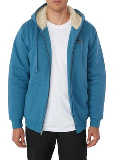 O'Neill Fifty-Two Faux Shearling Trim Zip Hoodie in Hydro Blue at Nordstrom
