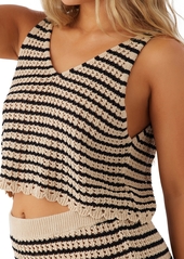 O'Neill Juniors' Kelsey Striped Cotton Crochet Cover-Up Tank Top - Black/Tan