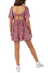 O'Neill Juniors' Manda Floral-Print Puff-Sleeve Mini Dress - Berry